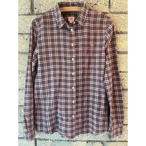 Lacoste Pink Plaid Long Sleeve Button up Sz M - Picture 1 of 9